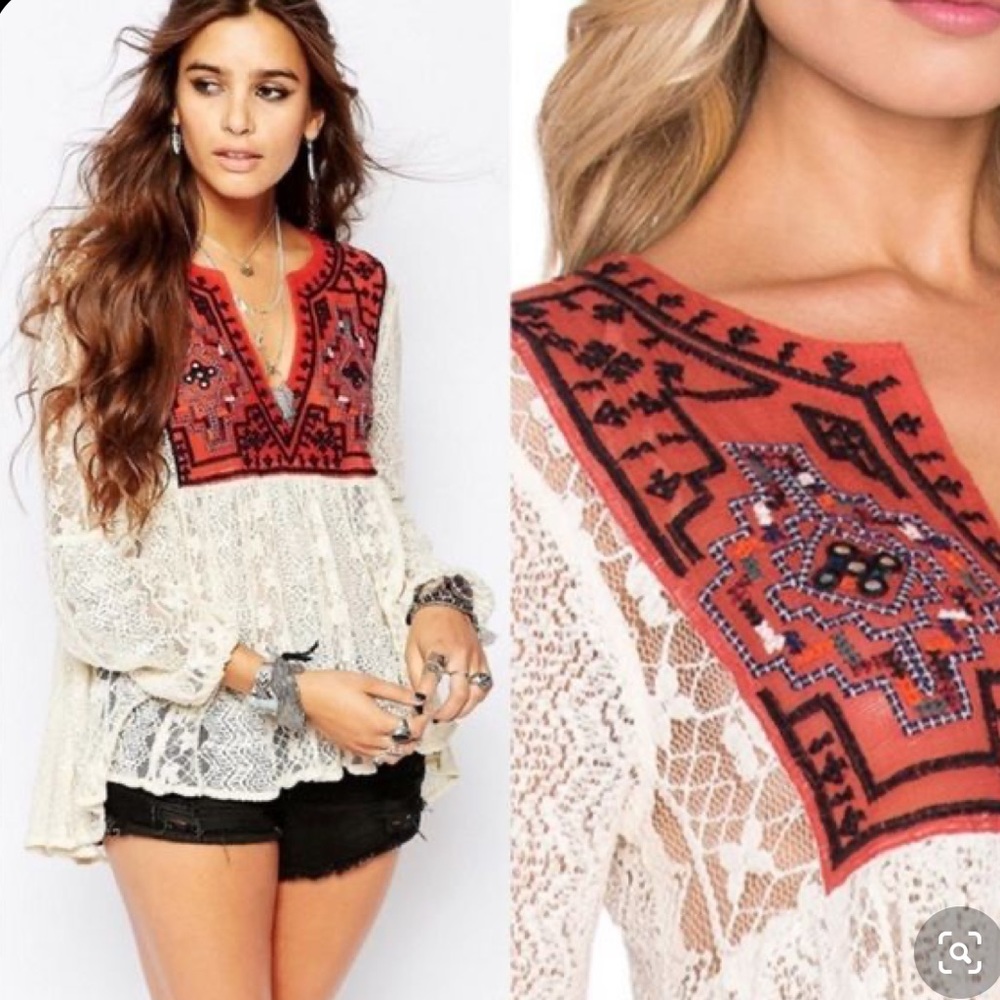 Free people lace and gauze tunic S - Picture 3 of 9